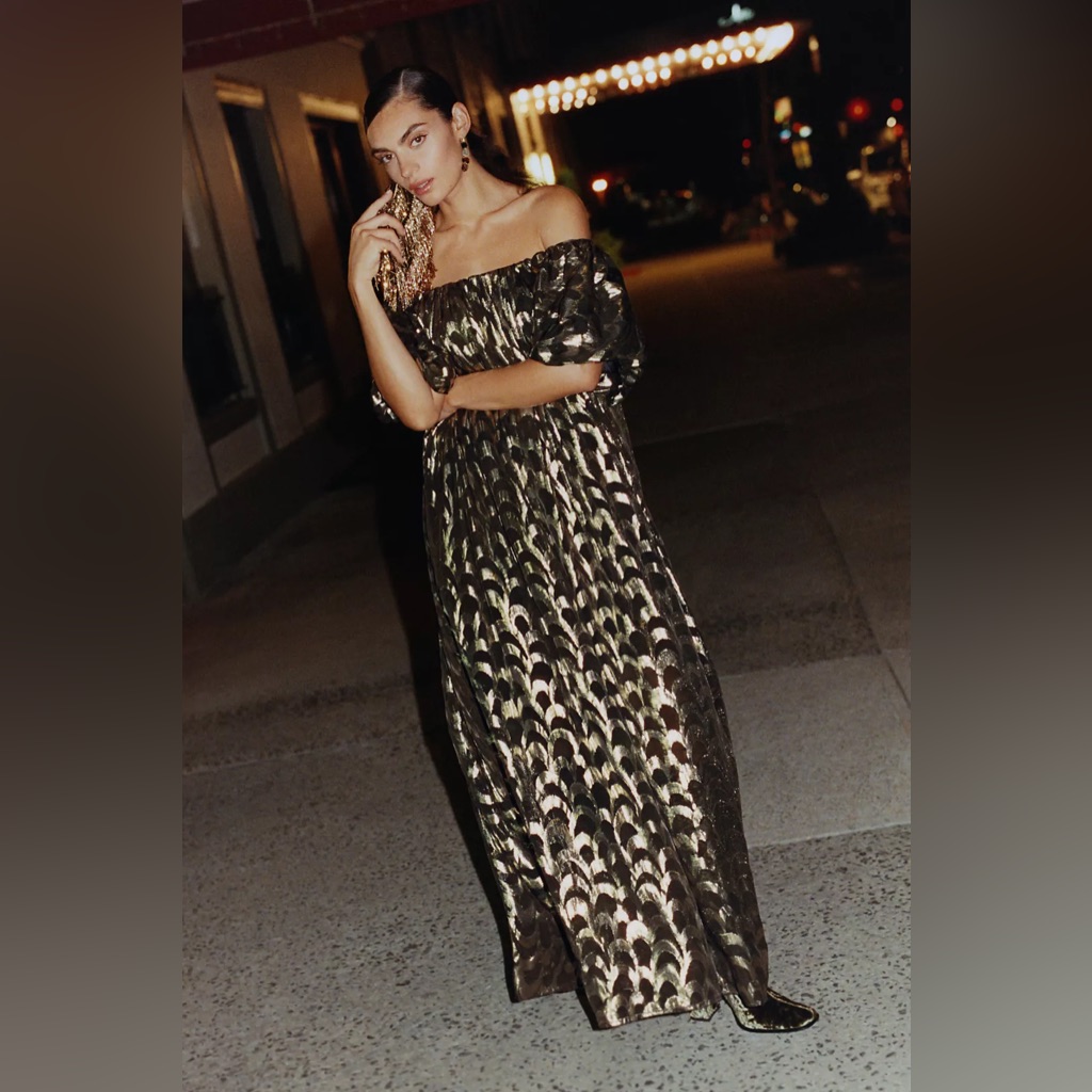 Anthropologie Delfi Off-Shoulder Maxi Dress Gown